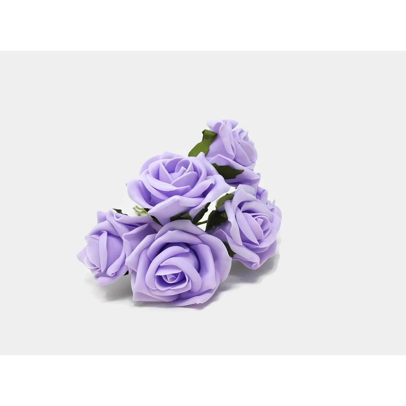 6 Head Foam Rose Bunch – Lilac