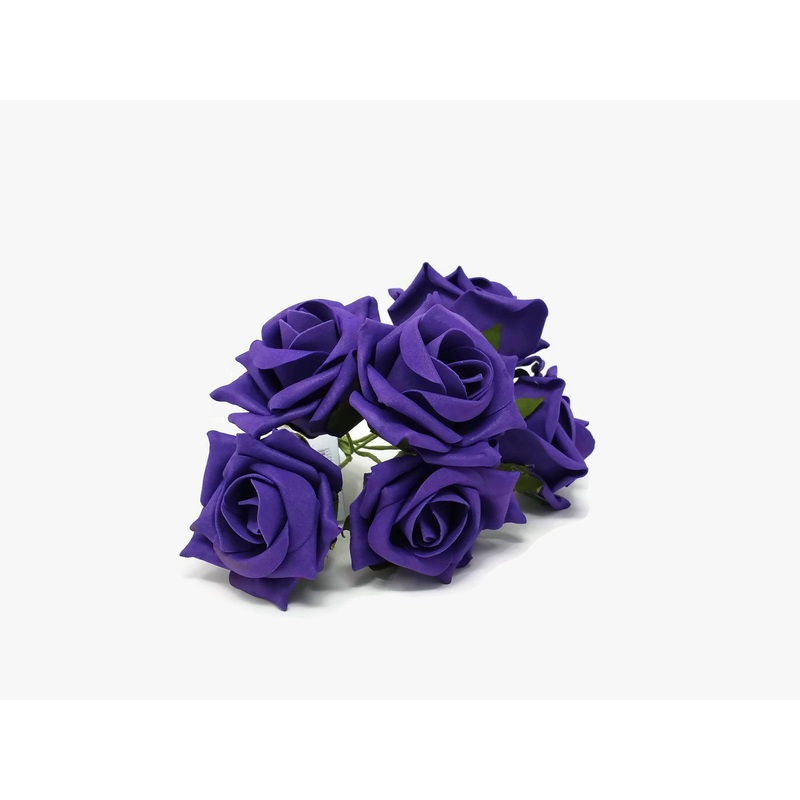 6 Head Foam Rose Bunch – Purple