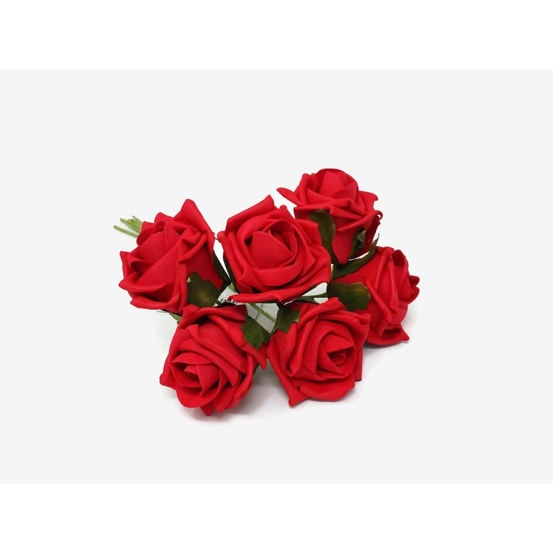 6 Head Foam Rose Bunch – Red