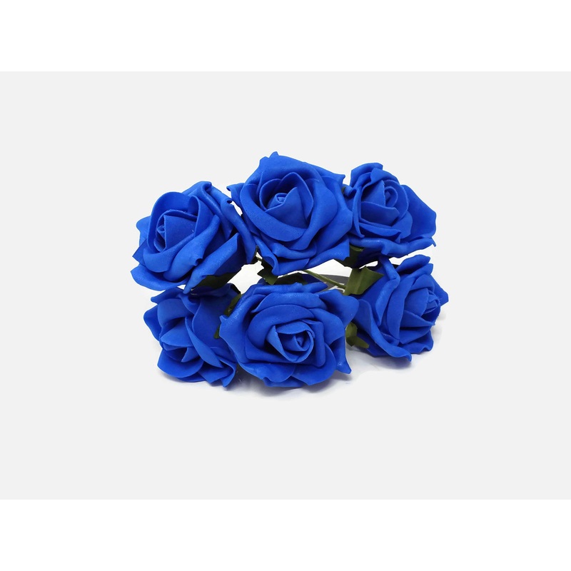 6 Head Foam Rose Bunch – Royal Blue