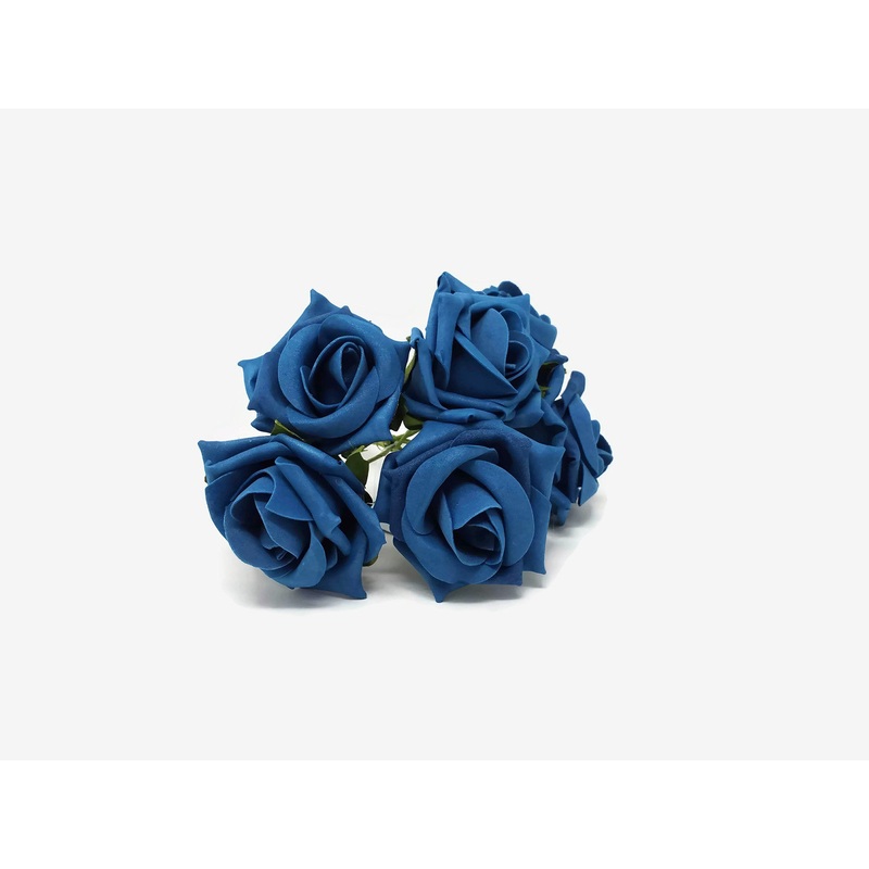 6 Head Foam Rose Bunch – Teal