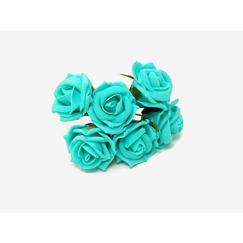 6 Head Foam Rose Bunch – Tiffany Blue
