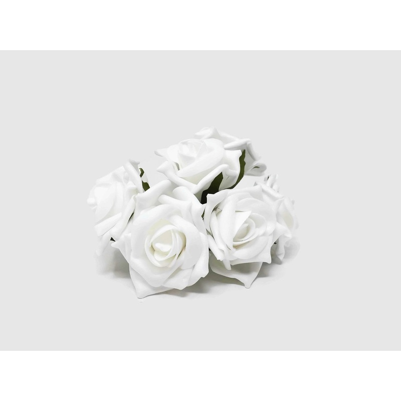 6 Head Foam Rose Bunch – White FR0112