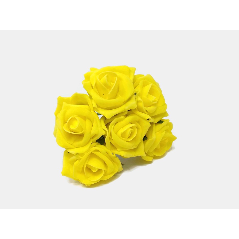 6 Head Foam Rose Bunch – Yellow