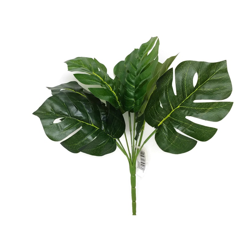 9 Head Monstera Leaf Bush x 32cm