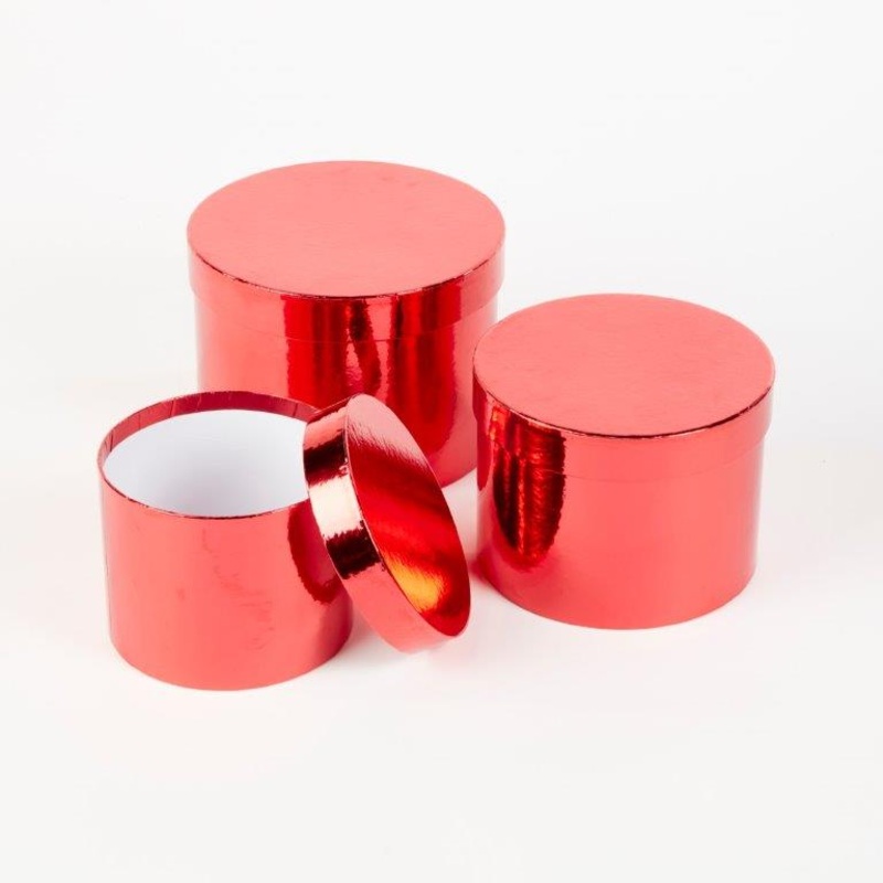 Round Sheen Lined Hat Boxes Set of 3 – Red