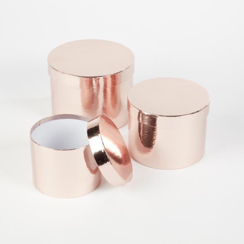 Round Sheen Lined Hat Boxes Set of 3 – Rose Gold