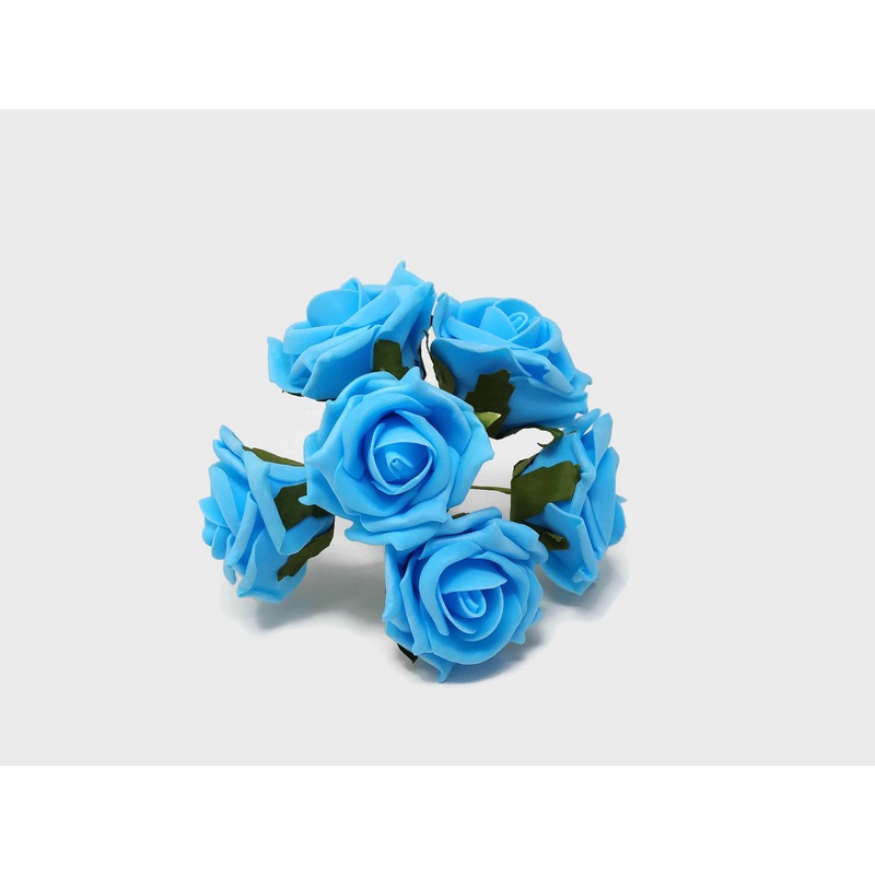 6 Head Foam Rose Bunch – Turquoise