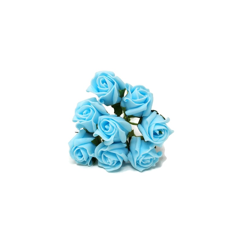 8 Head Foam Rose Bud Bunch – Aqua