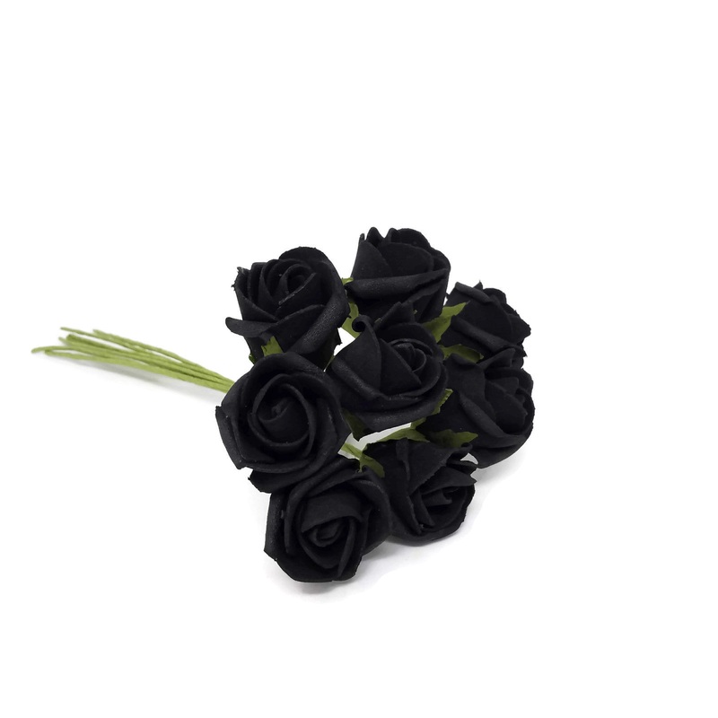 8 Head Foam Rose Bud Bunch – Black