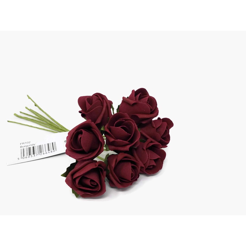 8 Head Foam Rose Bud Bunch – Burgundy
