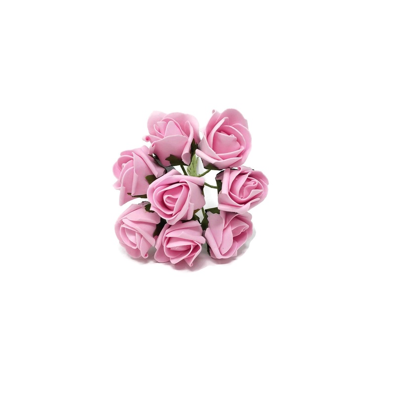 8 Head Foam Rose Bud Bunch – Light Pink