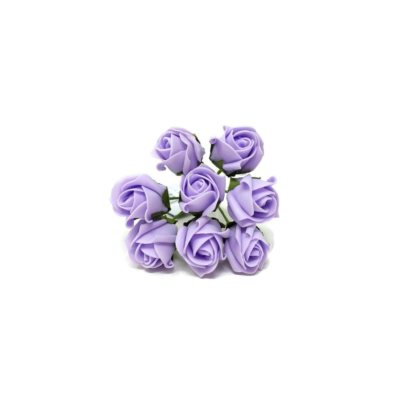 8 Head Foam Rose Bud Bunch – Lilac
