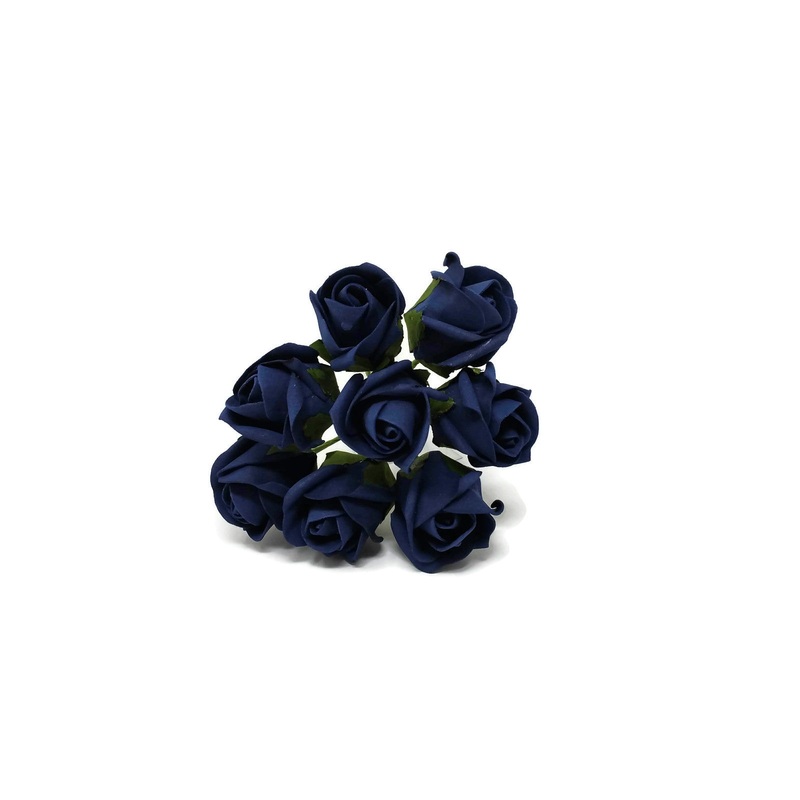 8 Head Foam Rose Bud Bunch – Navy