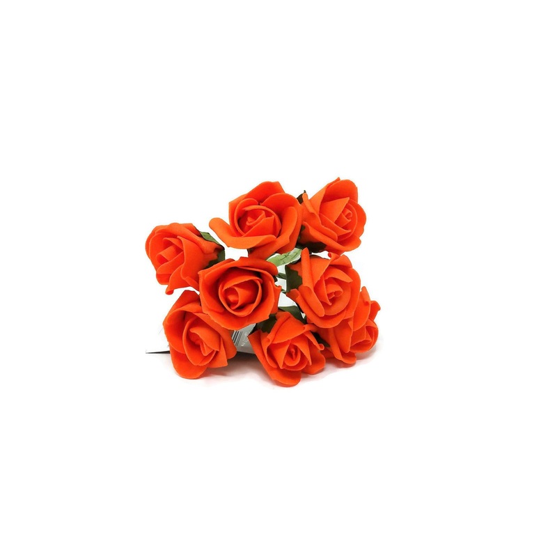 8 Head Foam Rose Bud Bunch – Orange