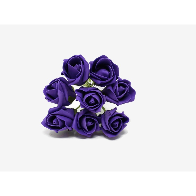 8 Head Foam Rose Bud Bunch – Purple