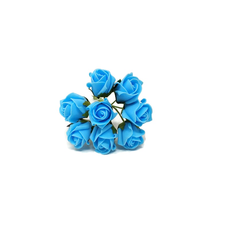 8 Head Foam Rose Bud Bunch – Turquoise