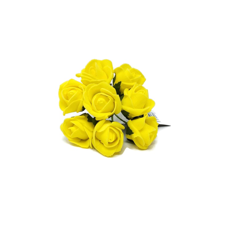 8 Head Foam Rose Bud Bunch – Yellow