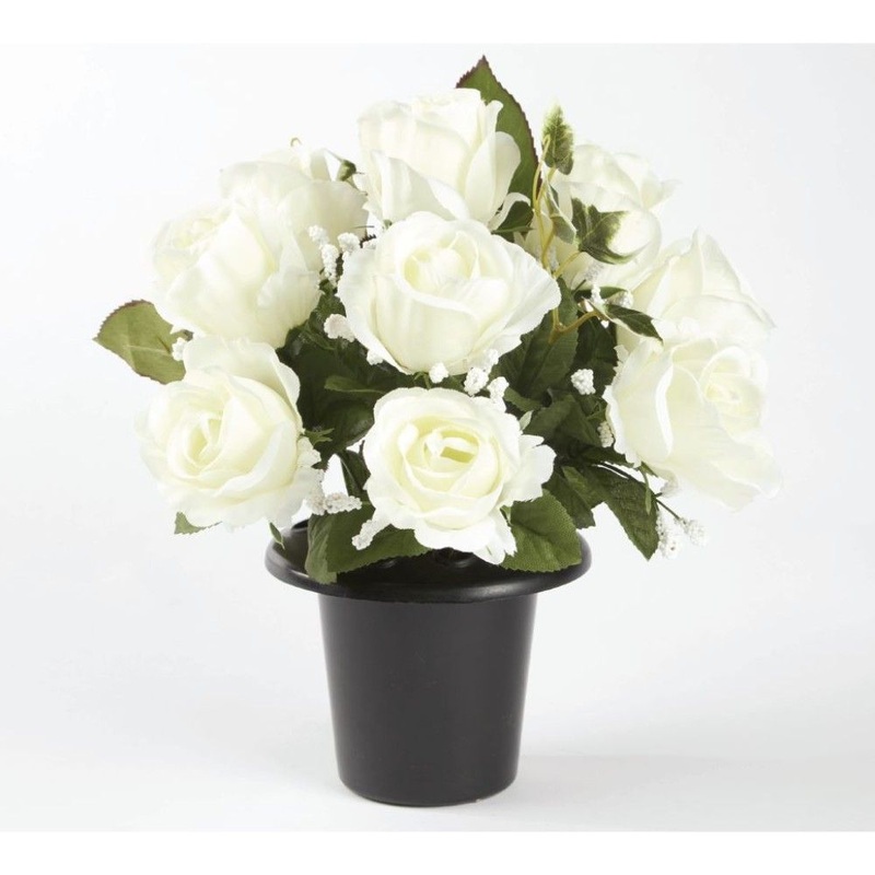 Everlasting Blooms Grave Vase Container – White Rose 62-00002