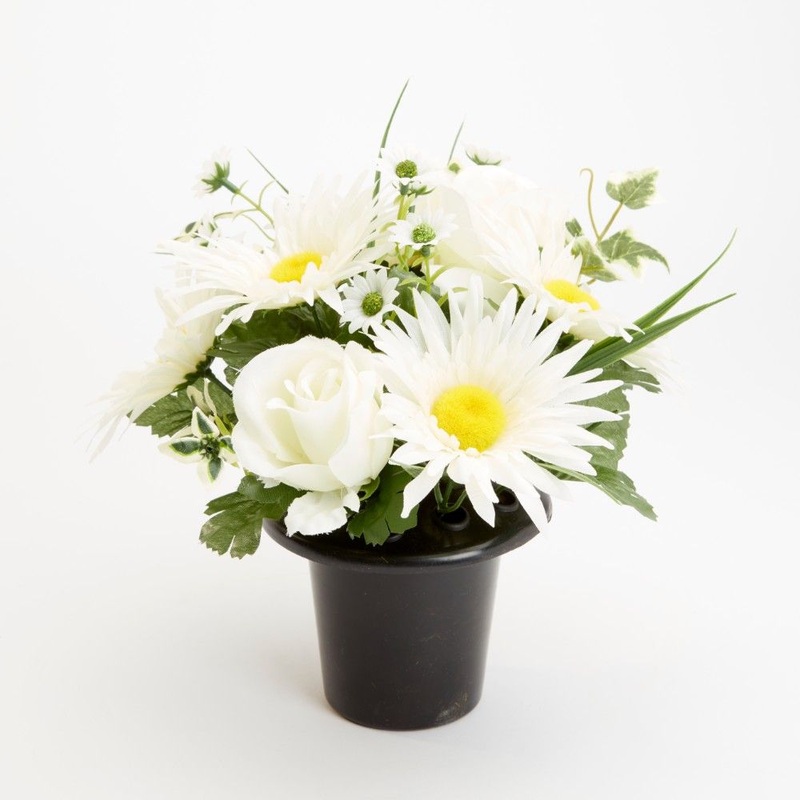 Everlasting Blooms Grave Vase- Cream Daisy & Rose