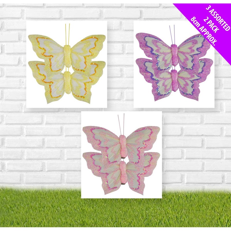 Random Colour – Pack of 2 Butterflies on Clips – 8cm size