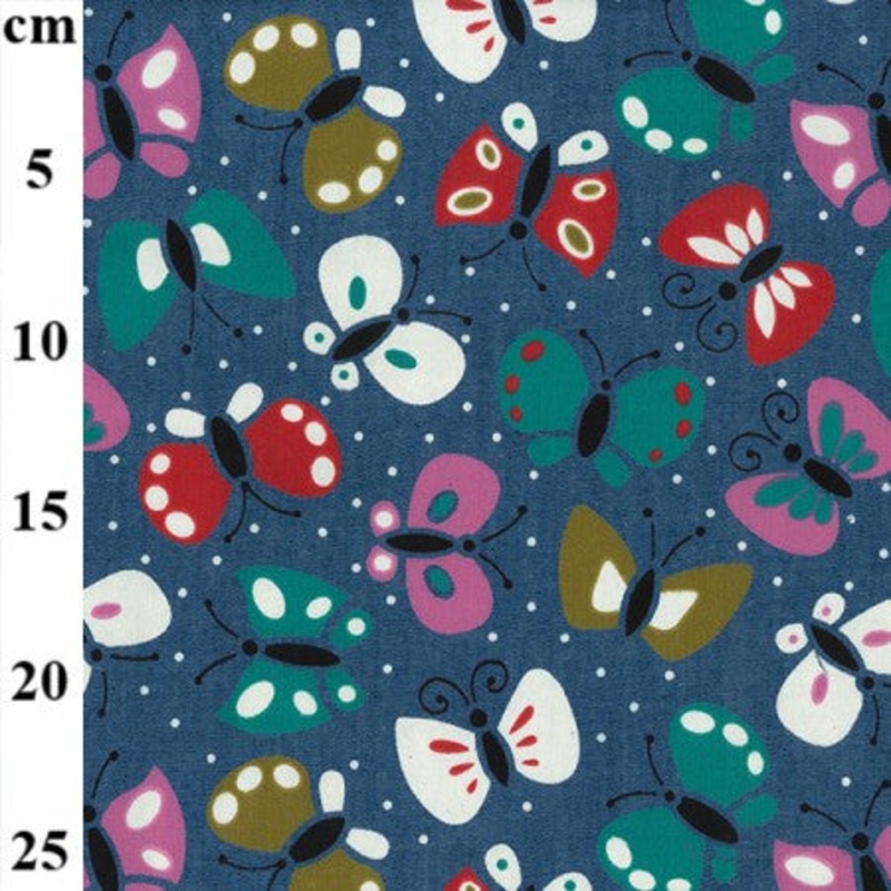 1 Metre Butterfly Denim 100% Cotton Fabric 147cm Width