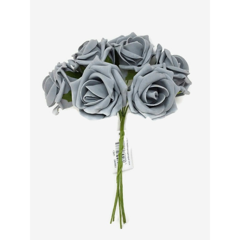 6 Head Foam Rose Bunch – Grey