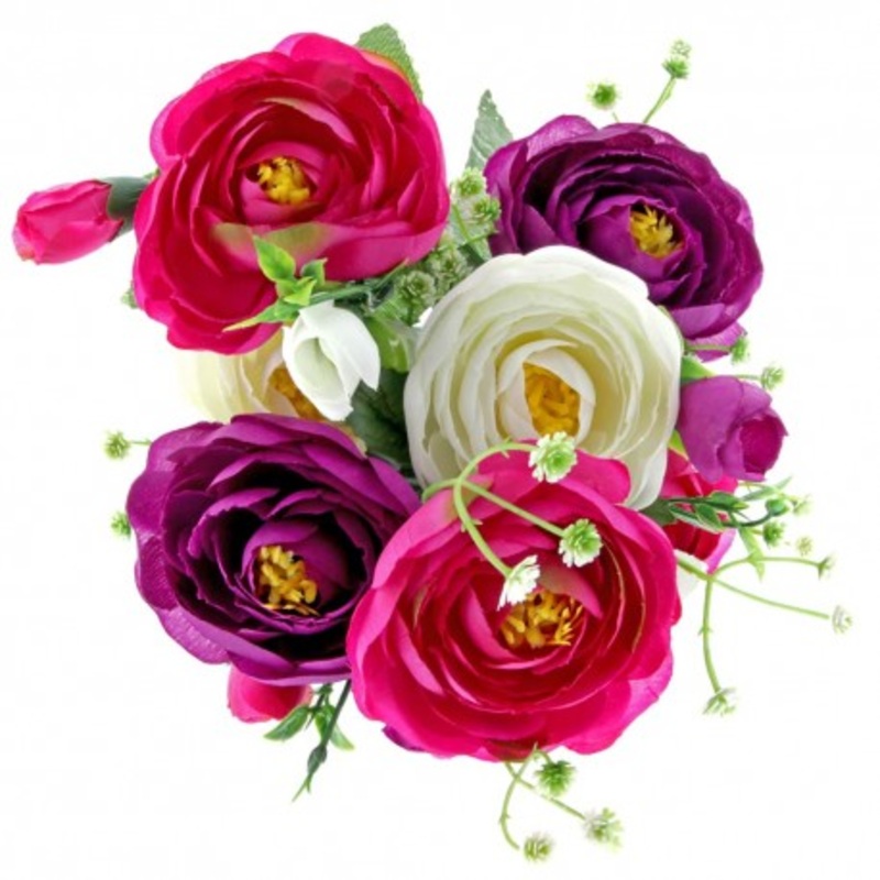 7 Head Mini Ranunculus Bush – Purple, Pink & Cream RN0705
