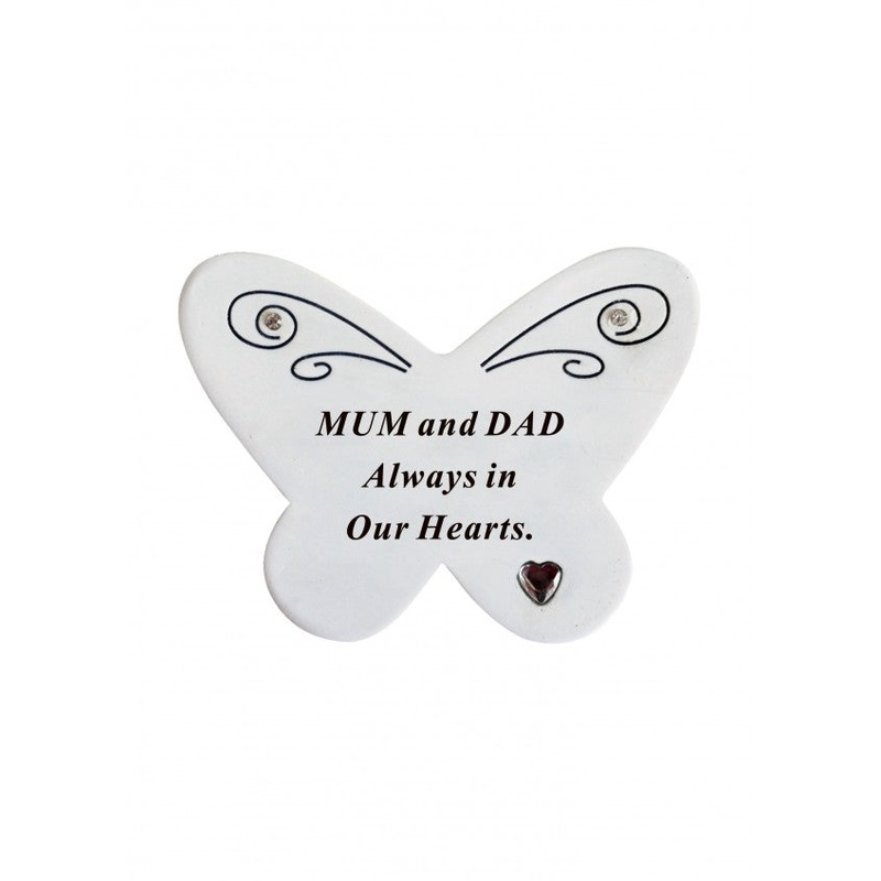 Diamante Butterfly Memorial Resin Stone – Mum and Dad