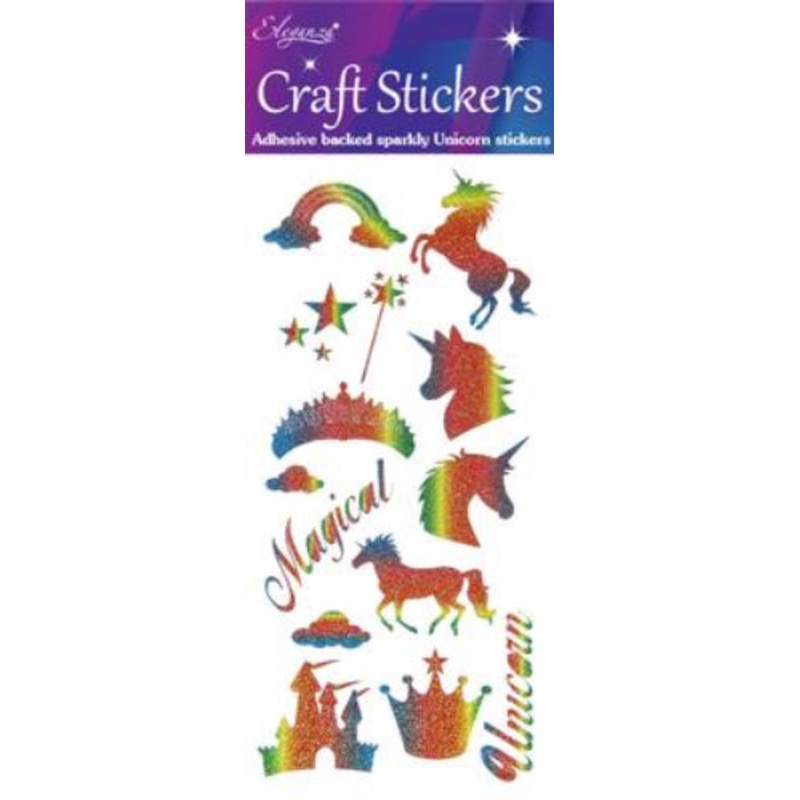 Rainbow Colour Sparkling Unicorn Craft Stickers