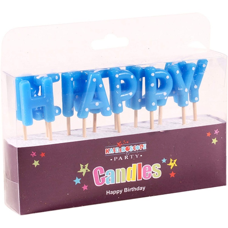Spotty Blue Happy Birthday Candles