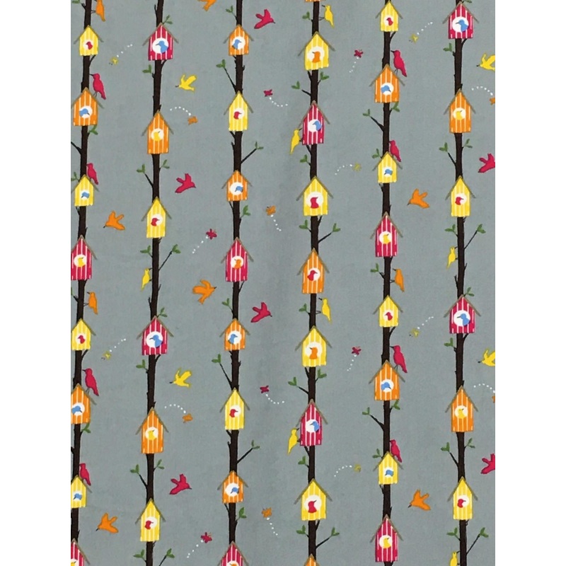 100% Cotton Modern Grey Birdhouse Fabric x 45   T102