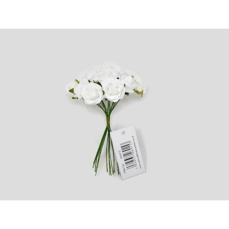 12 Miniature Foam Roses – White