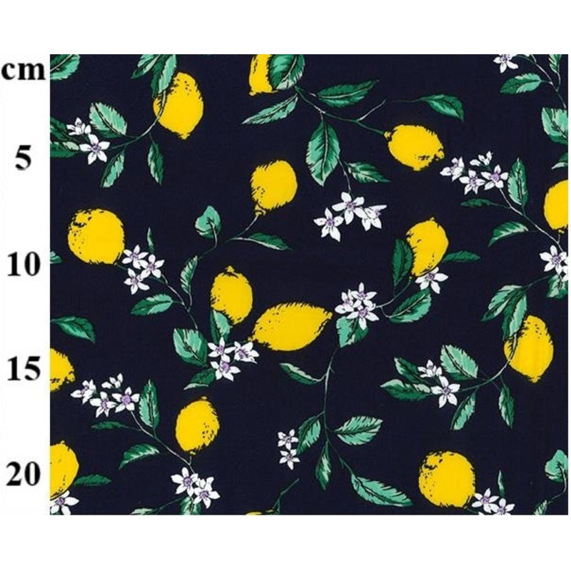 1Metre 100% Cotton Poplin Fabric x 112cm – Lemon & Blossom on Navy Background