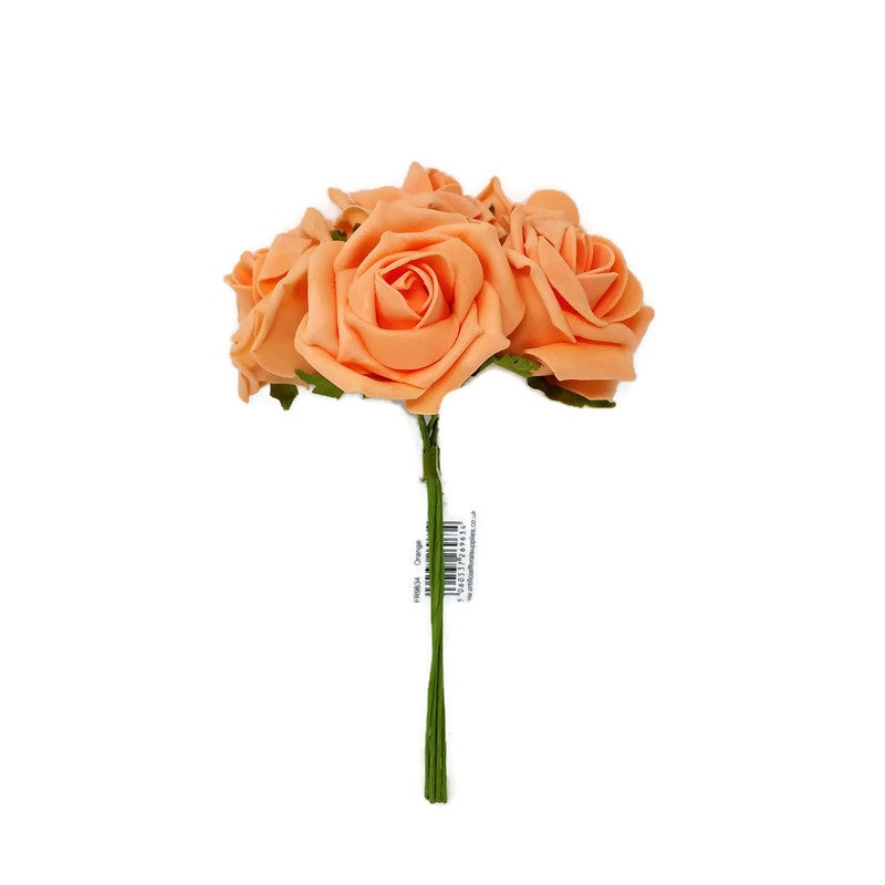 6 Head Foam Rose Bunch –  Orange