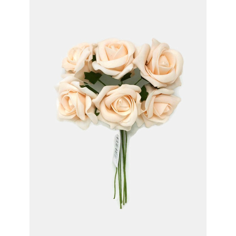 6 Head Foam Rose Bunch –  Peach
