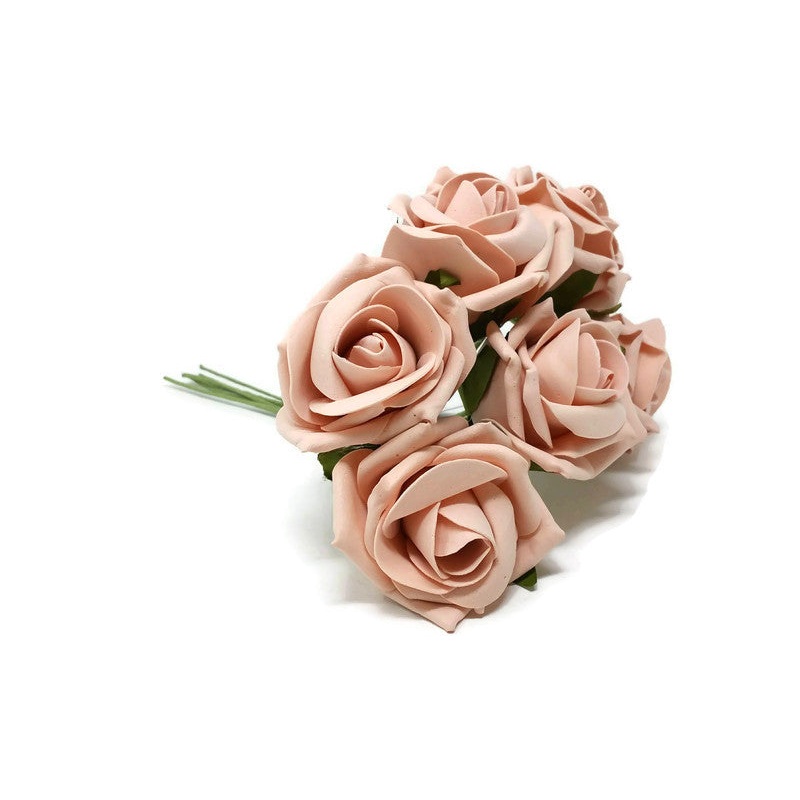 6 Head Foam Rose Bunch – Vintage Peach
