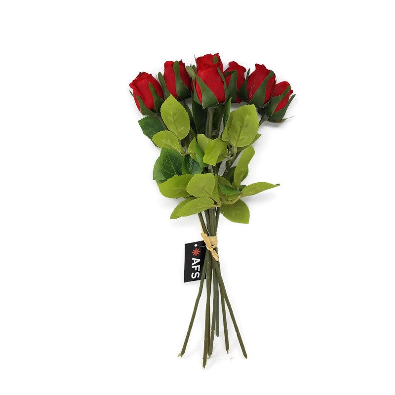 7 Head Red Rose Bud Bundle x 37cm