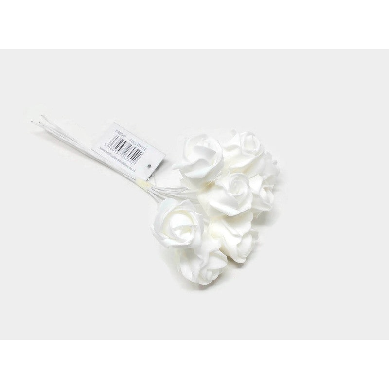 8 Head Foam Rose Bud Bunch – Full White
