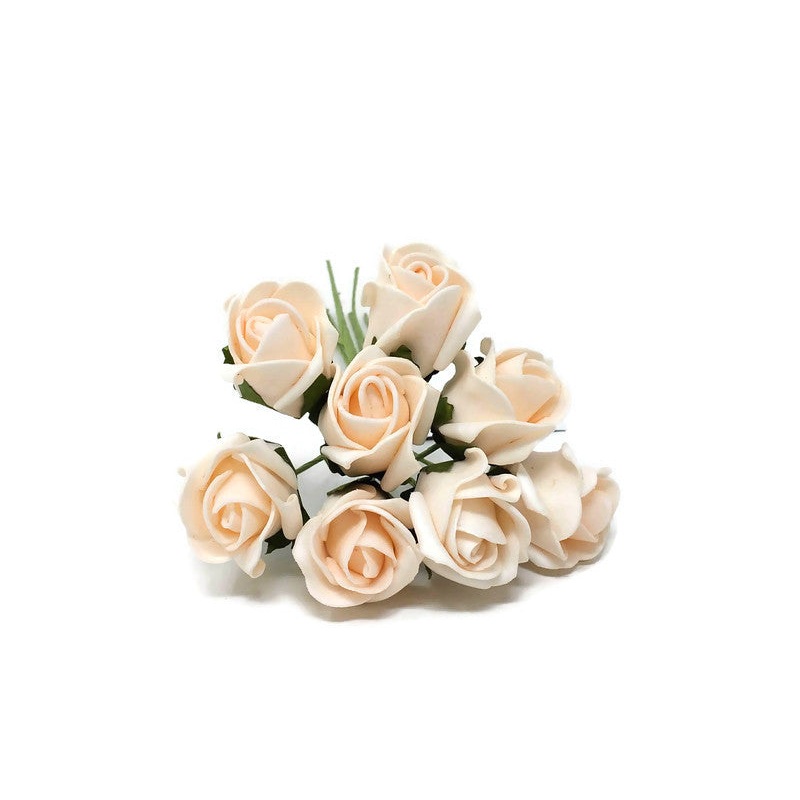 8 Head Foam Rose Bud Bunch – Ice Peach