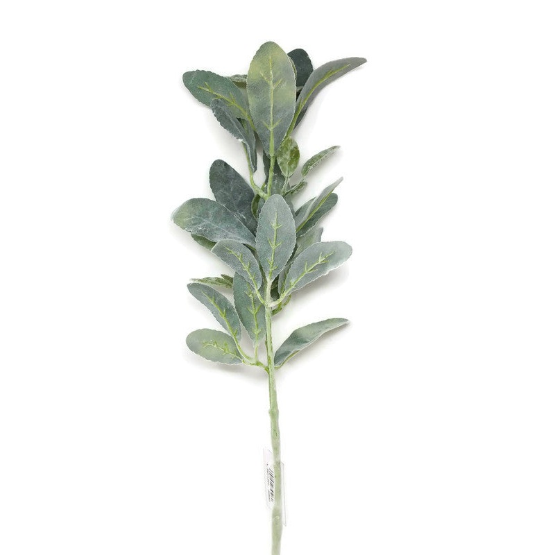 Flocked Green/Grey Lambs Ear Leaf Spray x 72cm