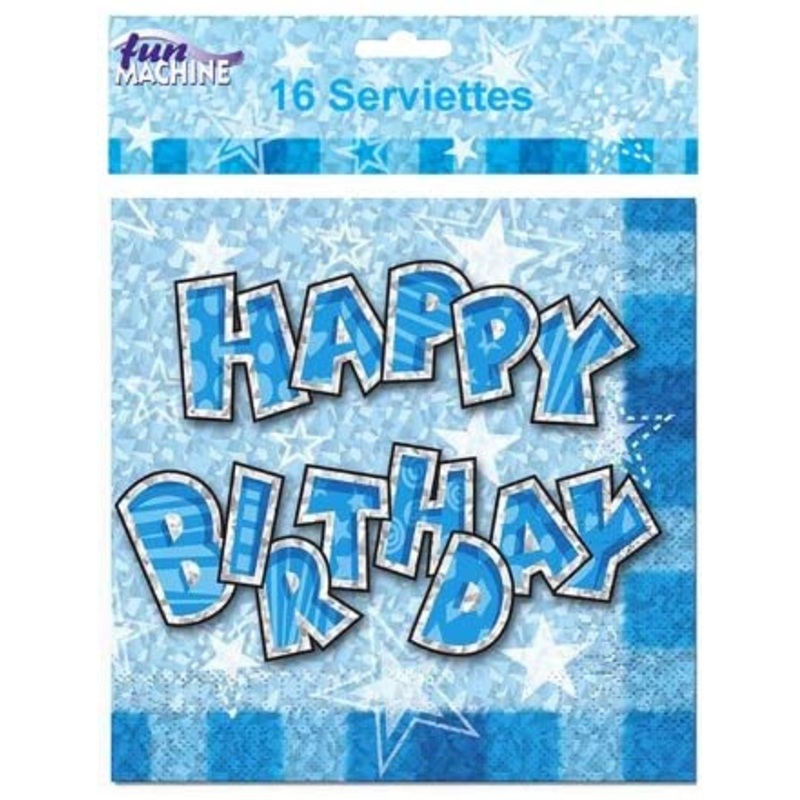 PK 16  serviettes Blue ‘happy birthday’