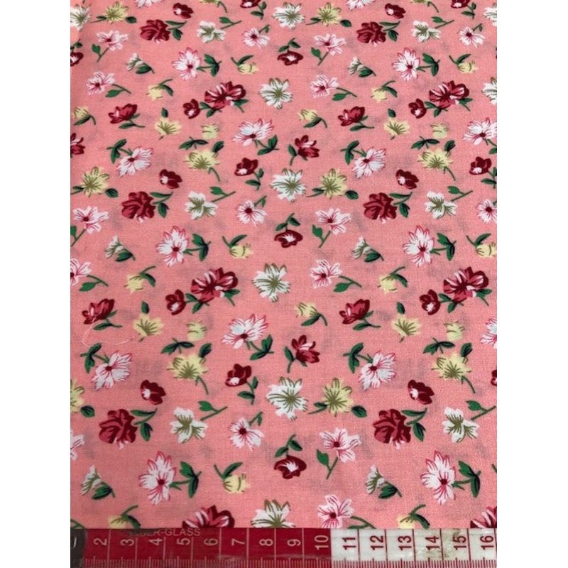 100% Cotton Flower Print Fabric on Pink Background – 1 metre