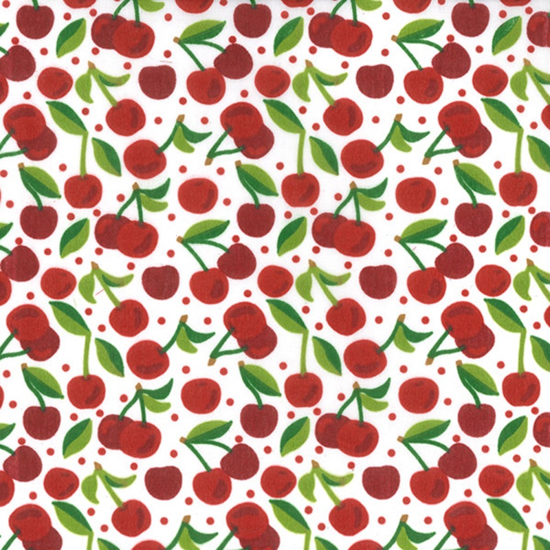 1M Cherry \ Cherries on Ivory Background Polycotton Fabric x 43 Width