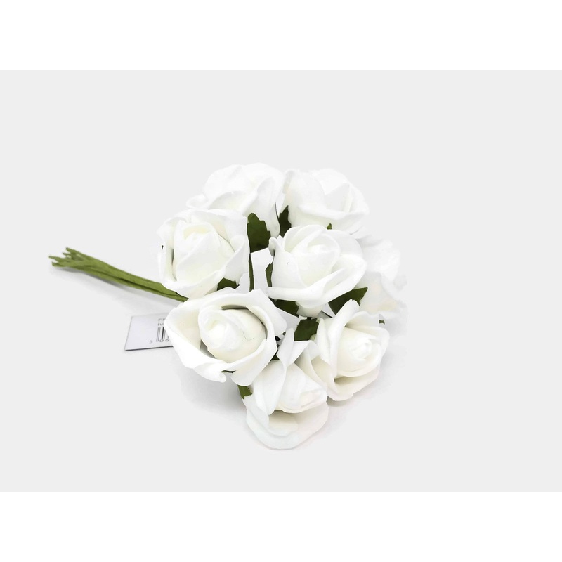 8 Head Foam Rose Bud Bunch – White
