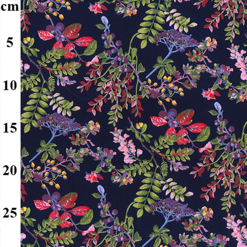 1 Metre 100 % Cotton Poplin Meadow Flowers on Navy Background Width: 110cm (45 inches)