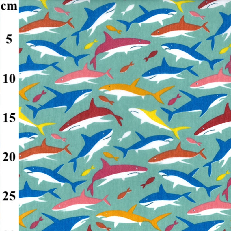 1 Metre Blue Sharks Polycotton Fabric x 110cm / 43 T216