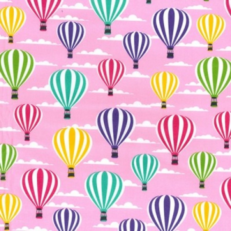 1 Metre Pink Hot Air Balloon 100% Cotton Fabric x 110cm/44 Width