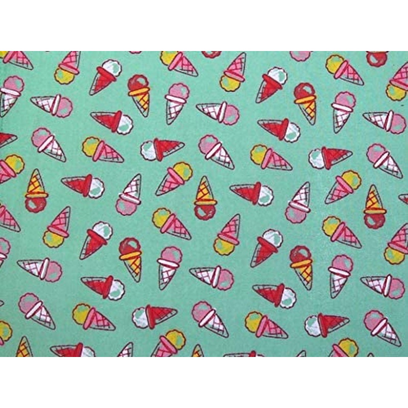 1 Metre Polycotton Ice Creams on Green Background Summer 45 Width T200