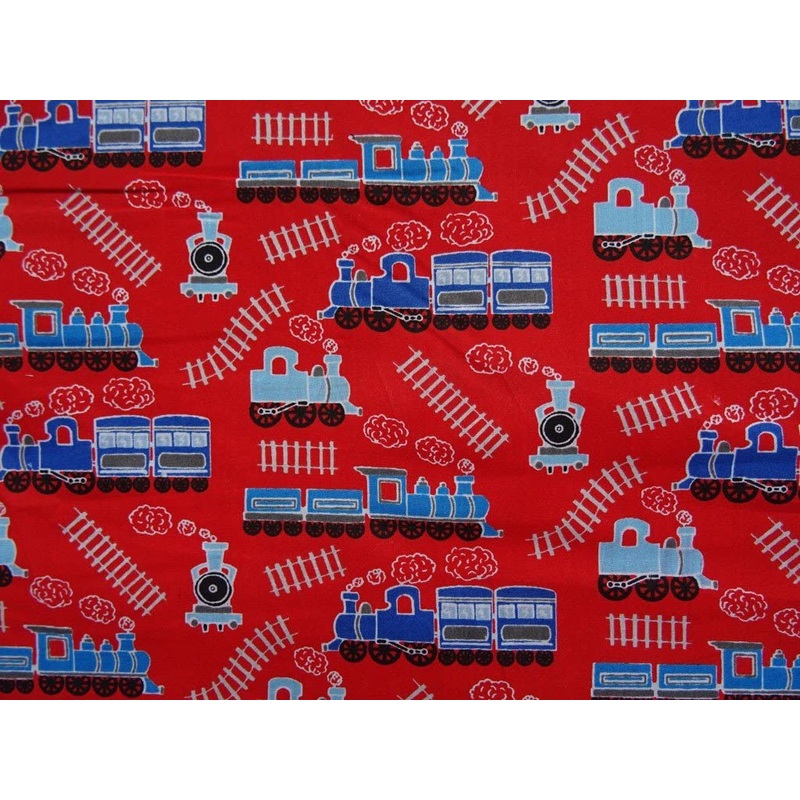 1 Metre Polycotton Train Fabric on Red Background – 45 Width T213